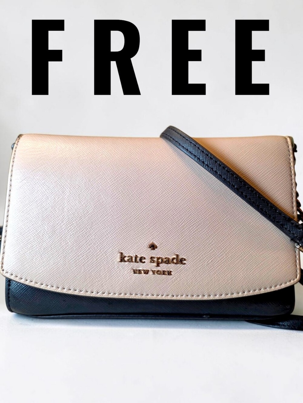 FREE kate spade Two-Tone Crossbody in Cream and Black